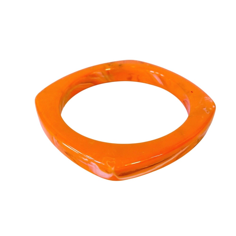 Vintage Resin Lucite Bracelet Square Bangle Orange Marbled Chunky‎ Retro Mod